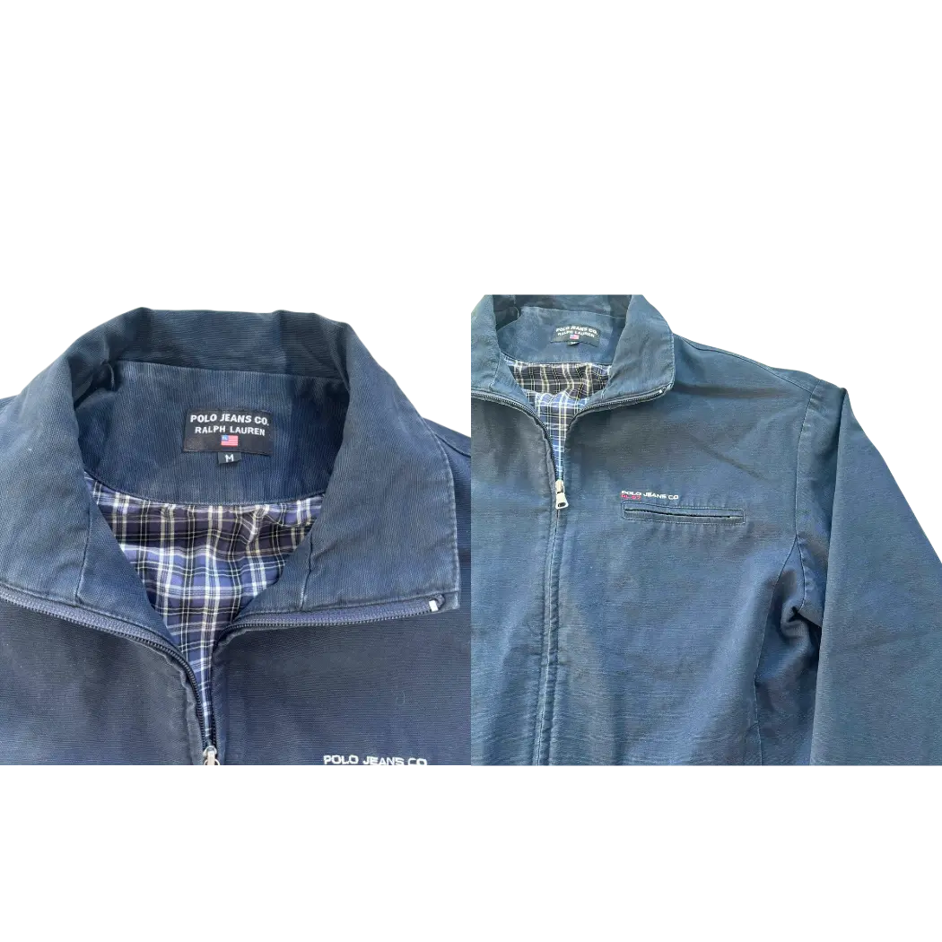RALPH LAUREN HARRINGTON-STYLE VINTAGE BLUE JACKET WITH ZIPPER - yessai.vintage