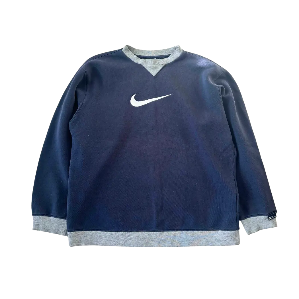 NIKE VINTAGE RETRO CREWNECK NAVY BLUE & GREY - yessai.vintage