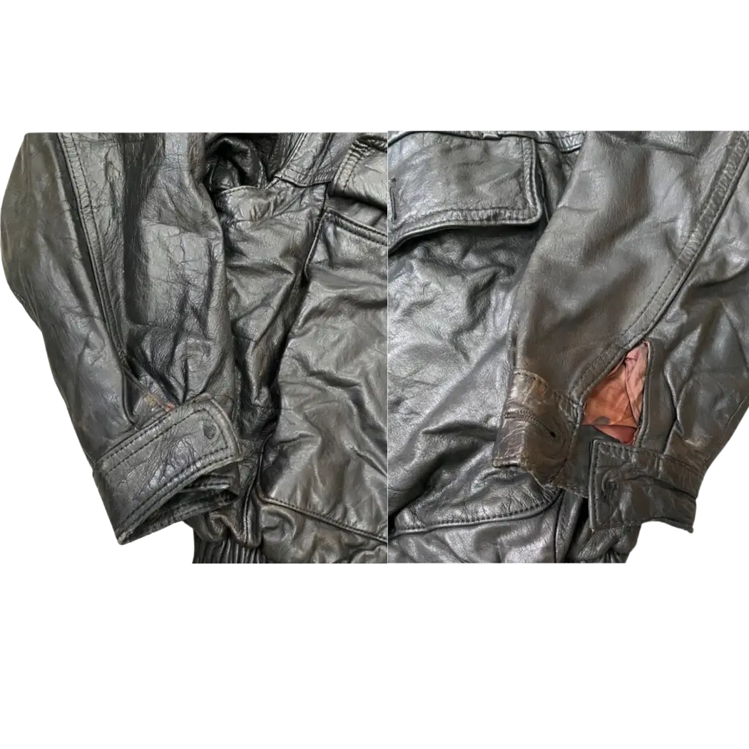 REAL LEATHER VINTAGE BOMBER HARRINGTON JACKET IN BLACK - yessai.vintage