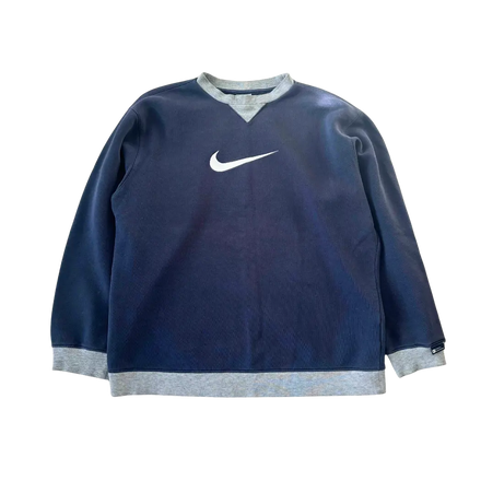 NIKE VINTAGE RETRO CREWNECK NAVY BLUE & GREY - yessai.vintage